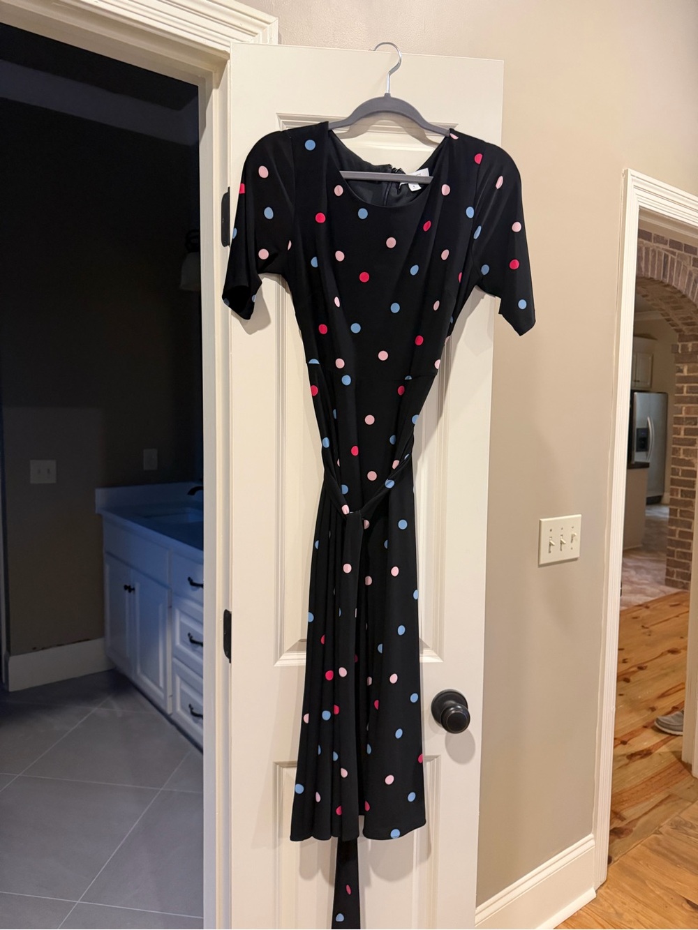 Nine West Black Midi Wrap Dress with Pink & Light Blue Polka Dots
